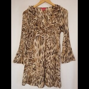 Sunny Leigh Animal Print Ruffle Tunic Size L